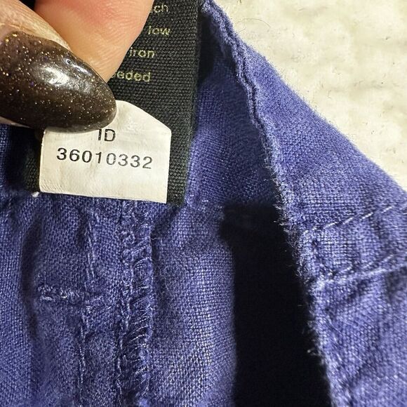London Jean 100% Linen Pants Womans 12 Solid Blue Zip Button Pockets Wide Flare - Picture 6 of 7